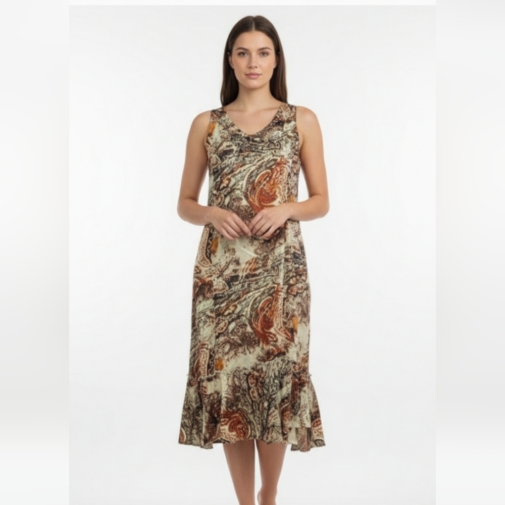 Reba Dress Brown Grunge Midi Boho Festival L